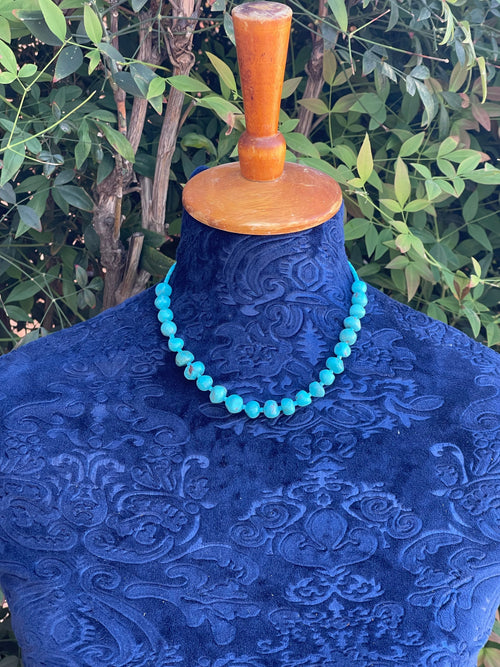 Handcrafted Sterling Silver Blue Turquoise Round Bead 16” Necklace