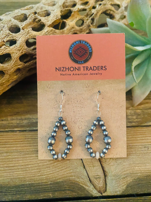 Handcrafted Sterling Silver Pearl & Pink Opal Dangle Hoop Earrings