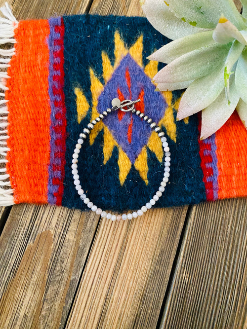 Handcrafted Queen Pink Conch Shell & Sterling Silver Beaded Bracelet