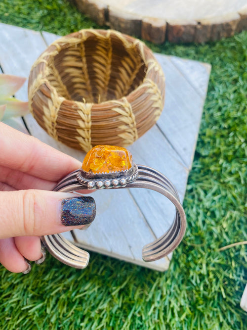 Handcrafted Vintage Topaz & Sterling Silver Cuff Bracelet Signed