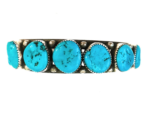 Navajo Old Pawn Vintage Kingman Turquoise & Sterling Silver Cuff Bracelet /