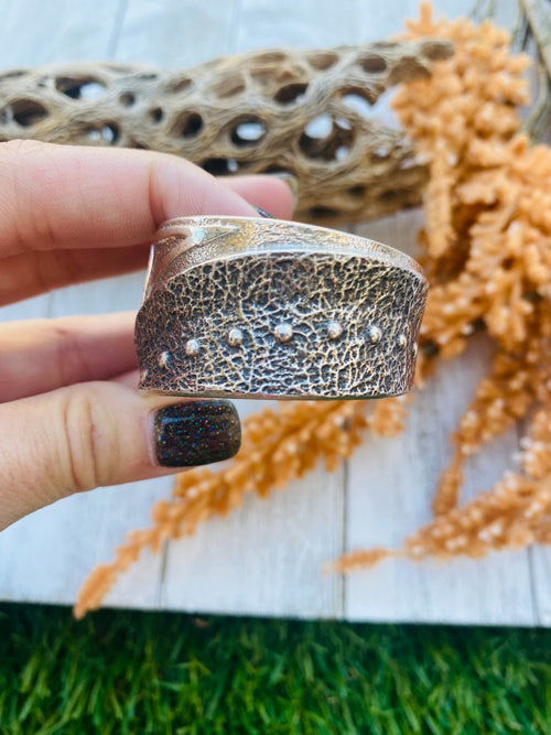 Handcrafted Vintage Sterling Silver Tufa Cast Cuff Bracelet