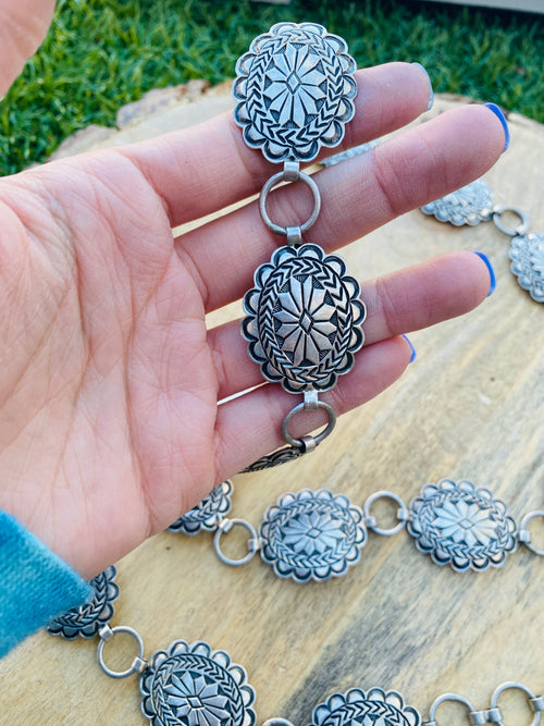 Handcrafted Vintage Sterling Silver Concho Belt