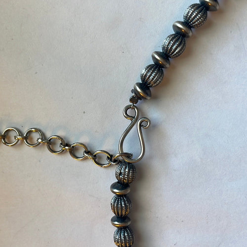 Handmade Sterling Silver & Lapis Beaded Necklace 16”