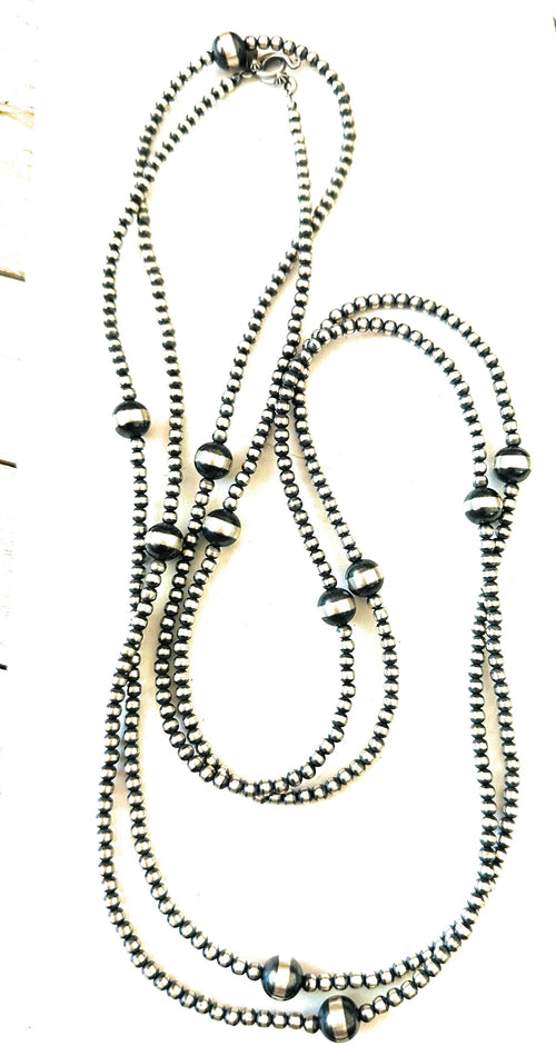 Navajo Sterling Silver Pearl Beaded Necklace 72 inch