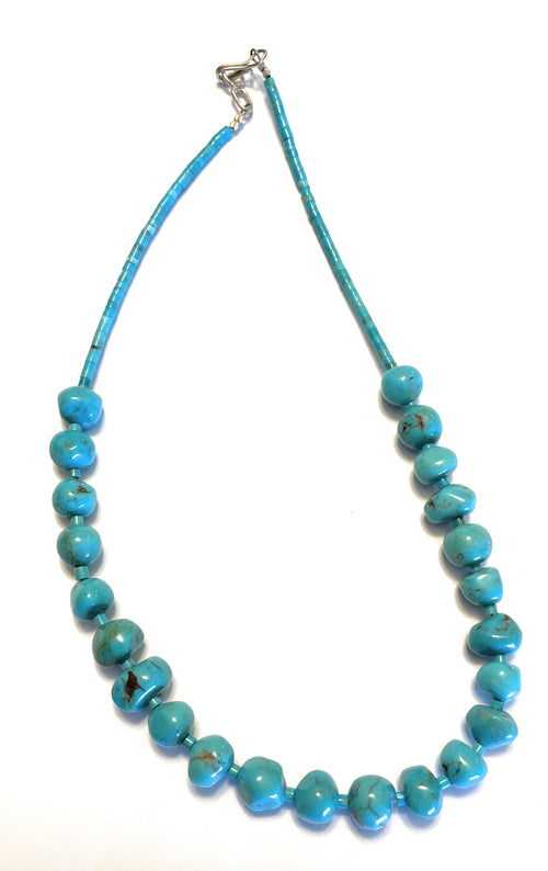 Handcrafted Sterling Silver Blue Turquoise Round Bead 16” Necklace