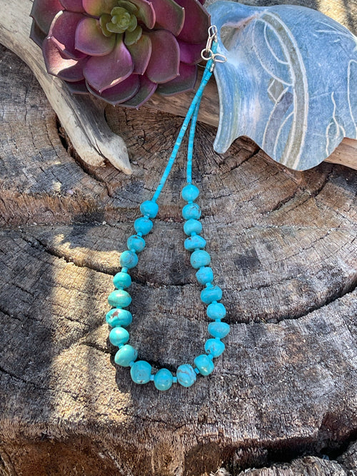 Handcrafted Sterling Silver Blue Turquoise Round Bead 16” Necklace