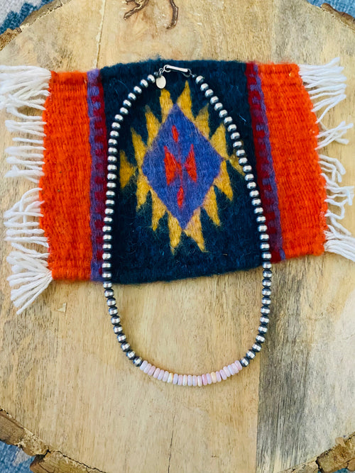 Handcrafted Sterling Silver Pearl & Queen Pink Conch Beaded Necklace 5mm