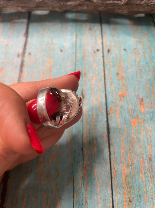 Old Pawn Navajo Sterling Silver & Charorite Ring Size 7.5