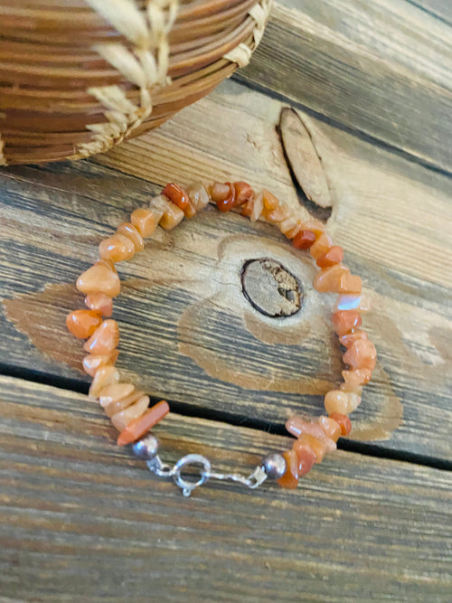 Handcrafted Carnelian & Sterling Silver Beaded Bracelet