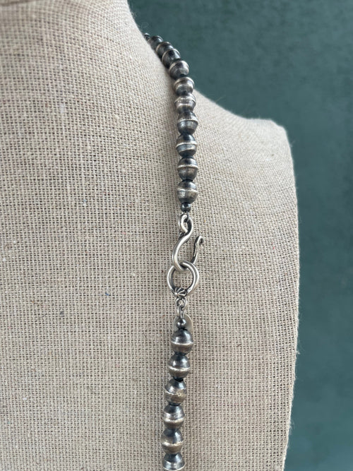 Handcrafted Sonoran Gold Turquoise And Sterling Silver Beaded Necklace 24”