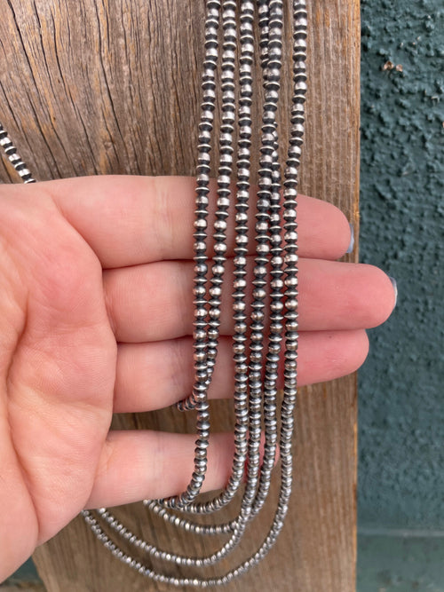 Handcrafted Sterling Silver Beaded Round Ball Disk Necklace 3mm