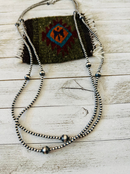 Navajo Sterling Silver Pearl Beaded Necklace 72 inch