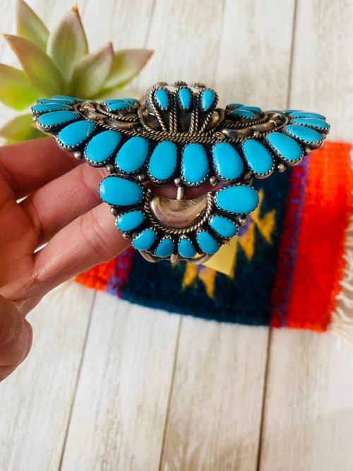 Old Pawn Vintage Navajo Turquoise & Sterling Silver Cluster Watch Cuff /