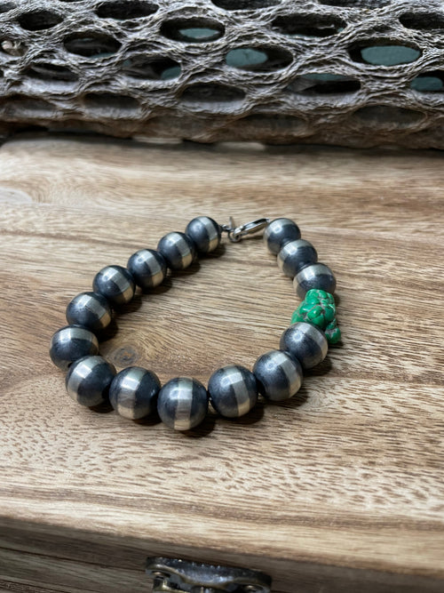 Handcrafted Sterling Silver And Natural Kingman 12mm Beaded Bracelet