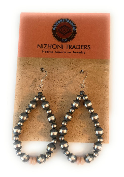 Handcrafted Sterling Silver Pearl & Pink Opal Dangle Hoop Earrings