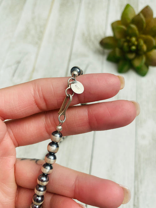 Handcrafted Turquoise & Sterling Silver Beaded Necklace 20”