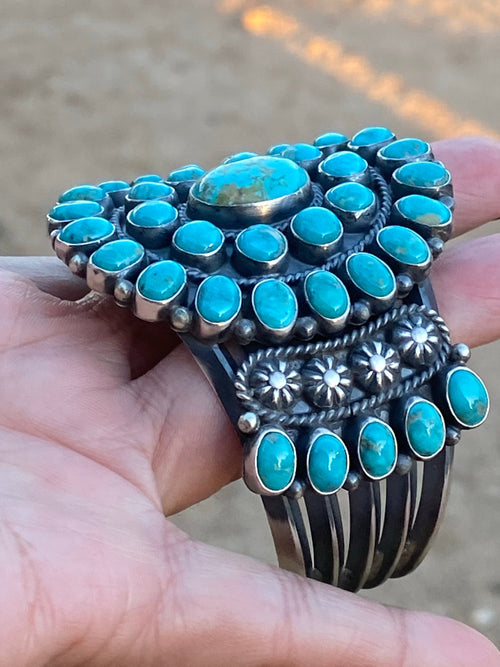 Handcrafted Vintage Turquoise & Sterling Cluster Cuff /