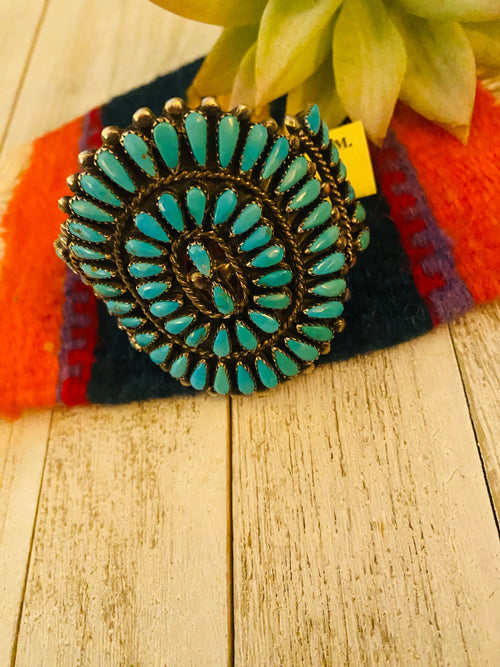 Navajo Old Pawn Vintage Turquoise & Sterling Silver Cuff Bracelet /