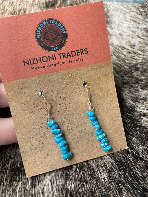 Handcrafted Sterling Silver & Turquoise Beaded Dangle Earrings 1.5”