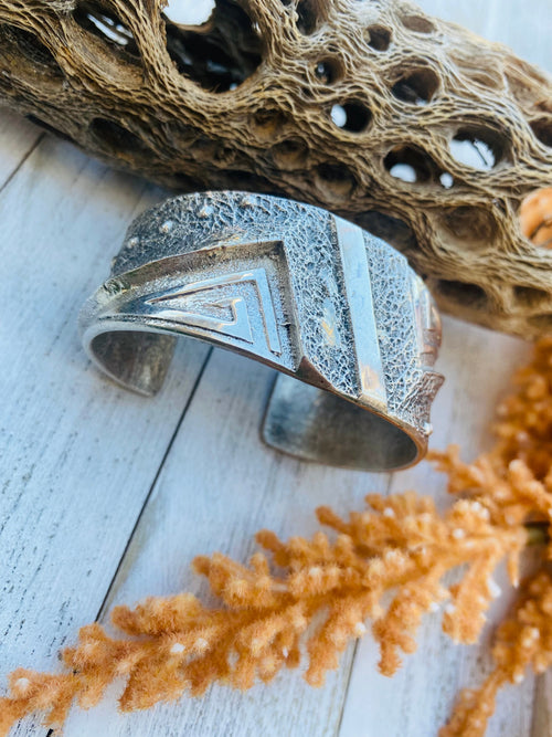 Handcrafted Vintage Sterling Silver Tufa Cast Cuff Bracelet