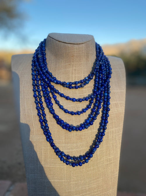 Handcrafted Lapis & Sterling Silver Beaded Necklace