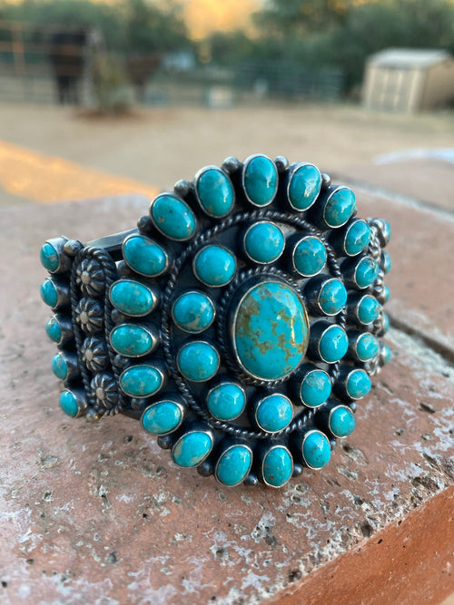 Handcrafted Vintage Turquoise & Sterling Cluster Cuff /