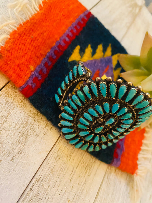 Navajo Old Pawn Vintage Turquoise & Sterling Silver Cuff Bracelet /