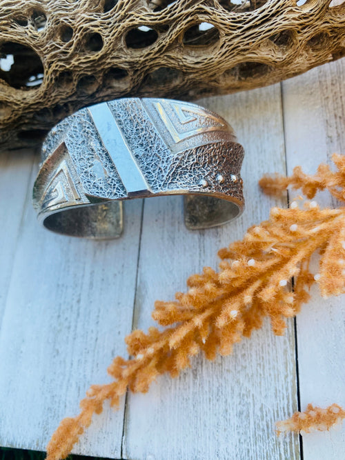Handcrafted Vintage Sterling Silver Tufa Cast Cuff Bracelet