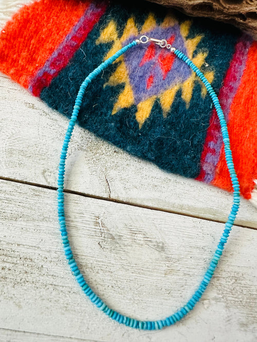 Navajo Turquoise and Sterling Silver Beaded Necklace 14”