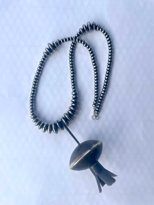 Handcrafted Sterling Silver Navajo Pearl Beaded Necklace 5mm-10mm 20 inches with Pendant