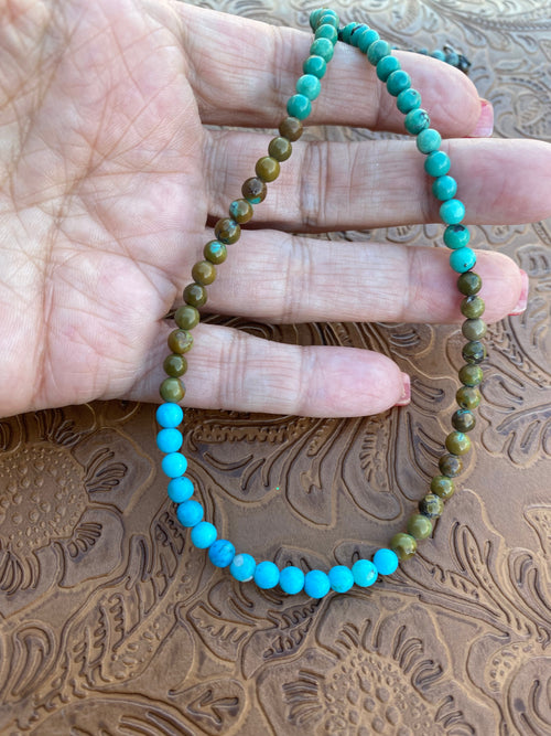 Handcrafted Multi Turquoise & Sterling Silver Beaded 16 Inch Necklace