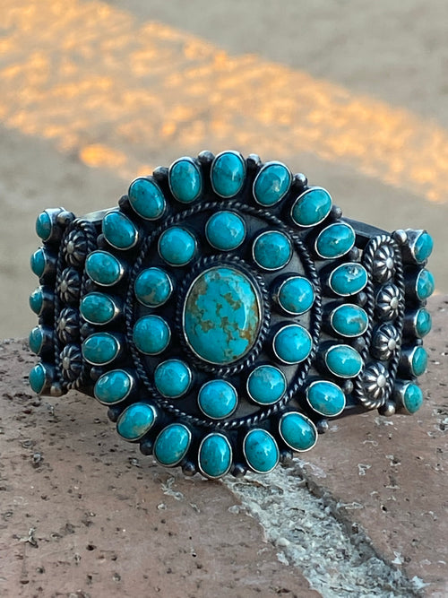 Handcrafted Vintage Turquoise & Sterling Cluster Cuff /