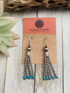 Handcrafted Turquoise & Sterling Silver Pearl Beaded Tassel Dangle Earrings