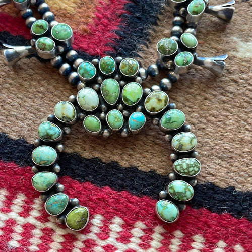 Navajo Sonoran Turquoise & Sterling Squash Blossom Set Signed Kathleen Chavez