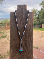 Handcrafted Sterling Silver Beaded Turquoise Tassel Necklace