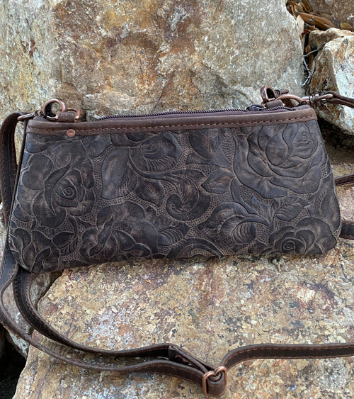 Vintage Rose Leather Little Clutch Purse Bag