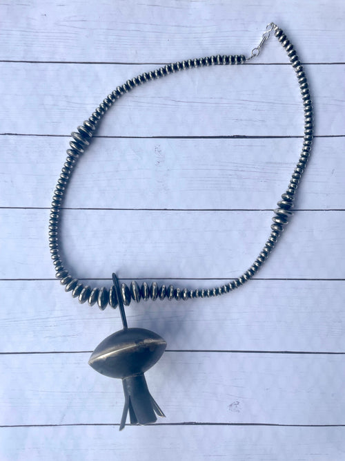 Handcrafted Sterling Silver Navajo Pearl Beaded Necklace 5mm-10mm 20 inches with Pendant