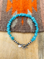Navajo Sterling Silver Pearl & Turquoise Beaded Bracelet