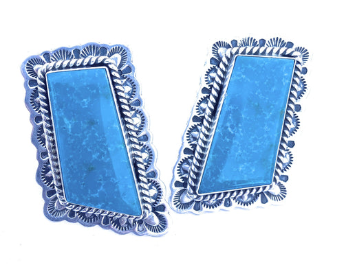 Handcrafted Vintage Turquoise & Sterling Silver Post Earrings Signed