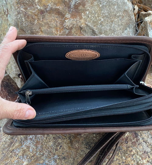 Vintage Rose Leather Clutch Organizer Bag