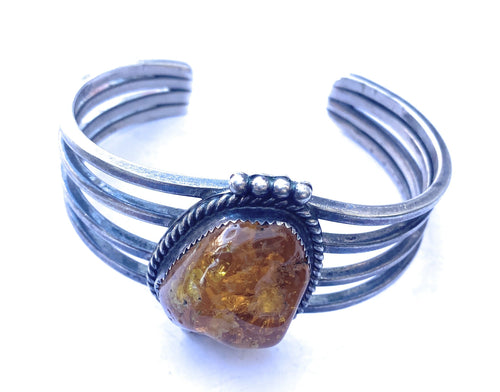 Handcrafted Vintage Topaz & Sterling Silver Cuff Bracelet Signed
