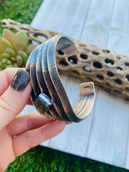 Handcrafted Vintage Turquoise & Sterling Silver Cuff Bracelet signed