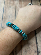 Handcrafted Sterling Silver Stretchy Natural #8 Turquoise Beaded Bracelet