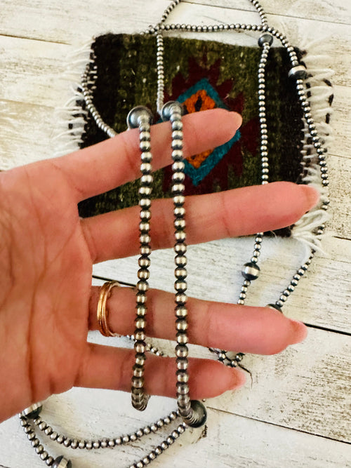 Navajo Sterling Silver Pearl Beaded Necklace 72 inch