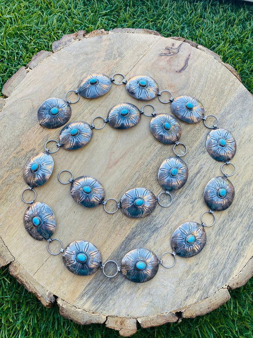 Handcrafted Vintage Turquoise & Sterling Silver Concho Belt