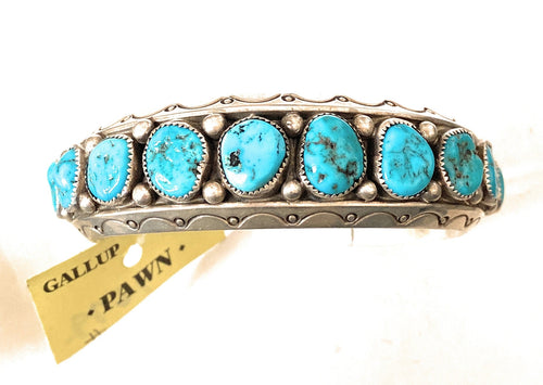 Navajo Old Pawn Vintage Kingman Turquoise & Sterling Silver Cuff Bracelet /