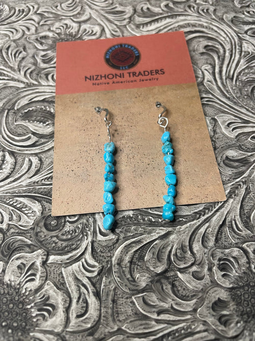 Handcrafted Sterling Silver & Turquoise Beaded Dangle Earrings