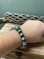 Handcrafted Sterling Silver And Natural Kingman 12mm Beaded Bracelet