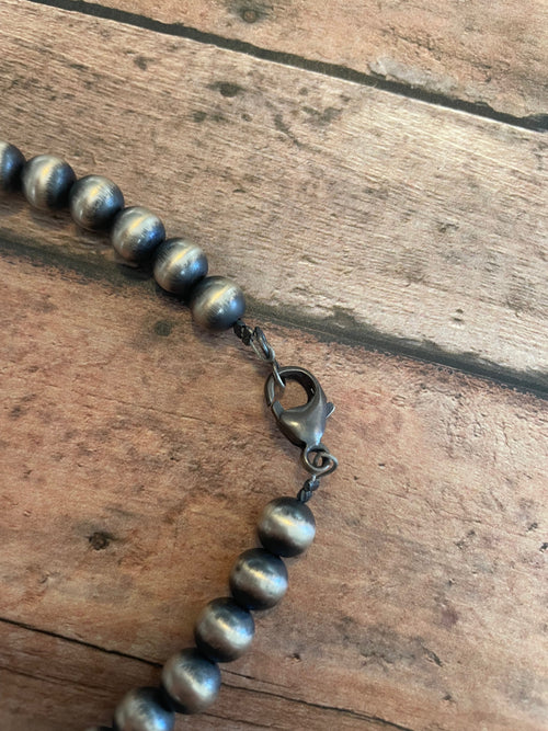 Navajo Beaded Sterling Silver & Royston Turquoise Necklace Set by Ella Peters